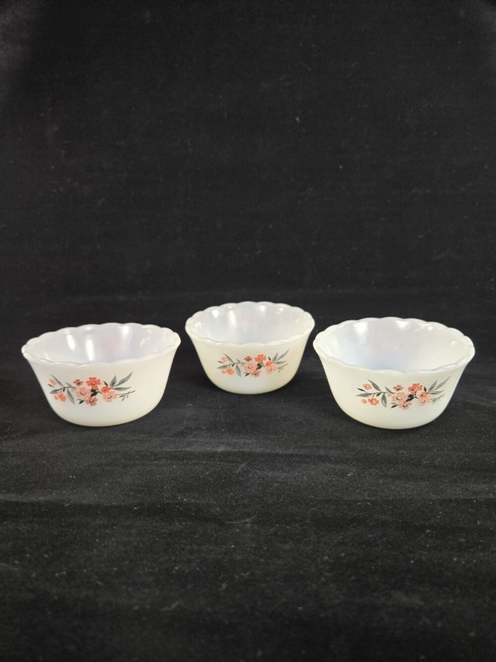 Vintage 1960s Fire-King Custard Cups Primrose Milk Glass Small Bowls Lot of 3